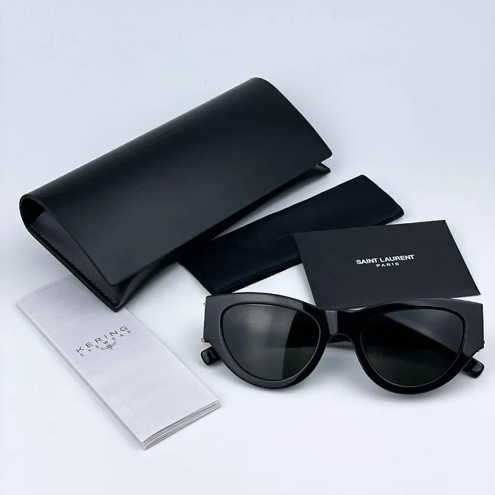 NEW Saint Laurent SLM94 001 Black Grey Cat Eye Unisex Sunglasses